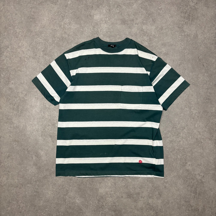 Vintage Stussy Green Striped T-Shirt (XL)