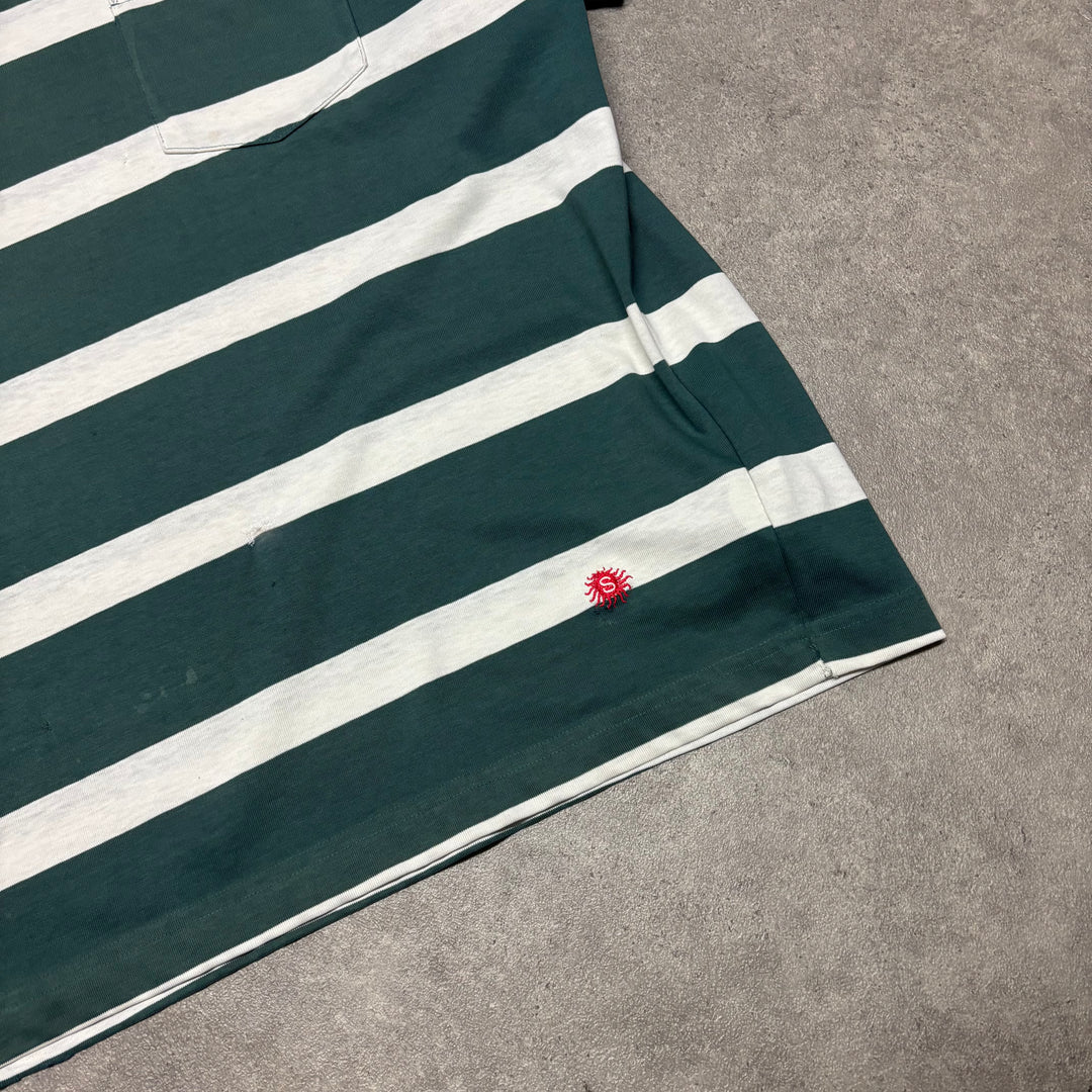 Vintage Stussy Green Striped T-Shirt (XL)