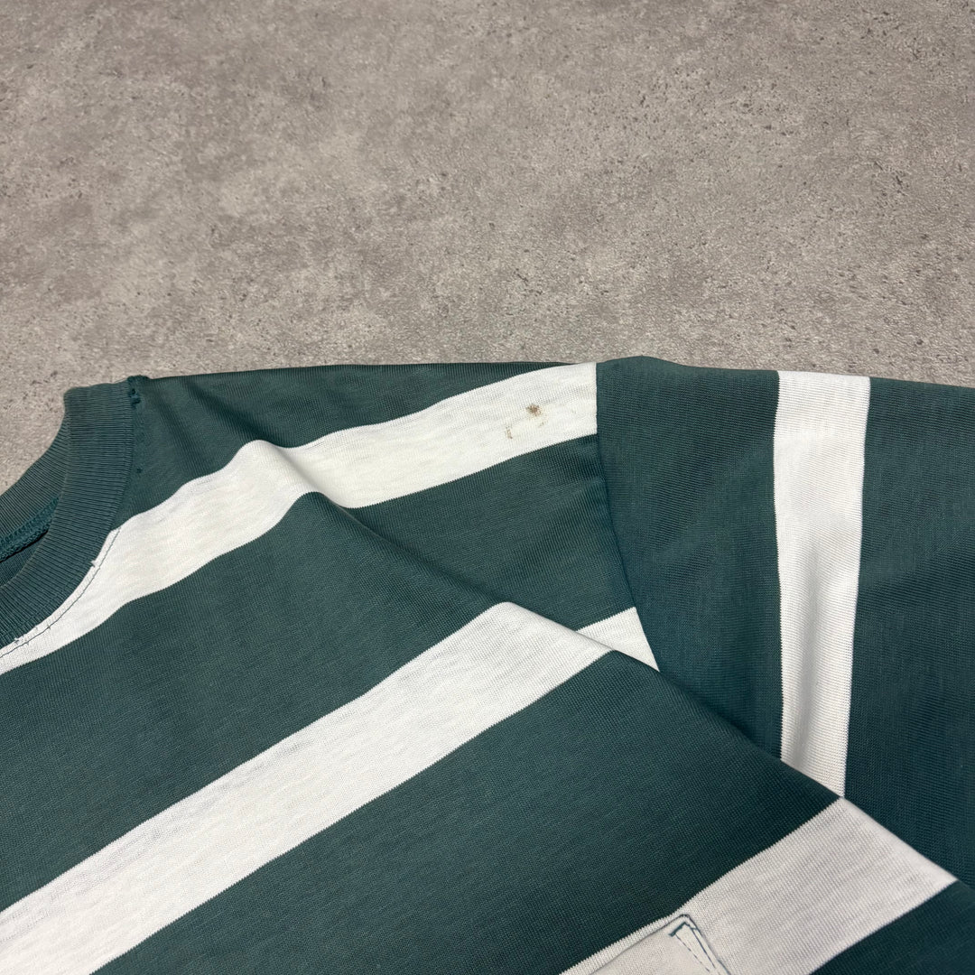 Vintage Stussy Green Striped T-Shirt (XL)