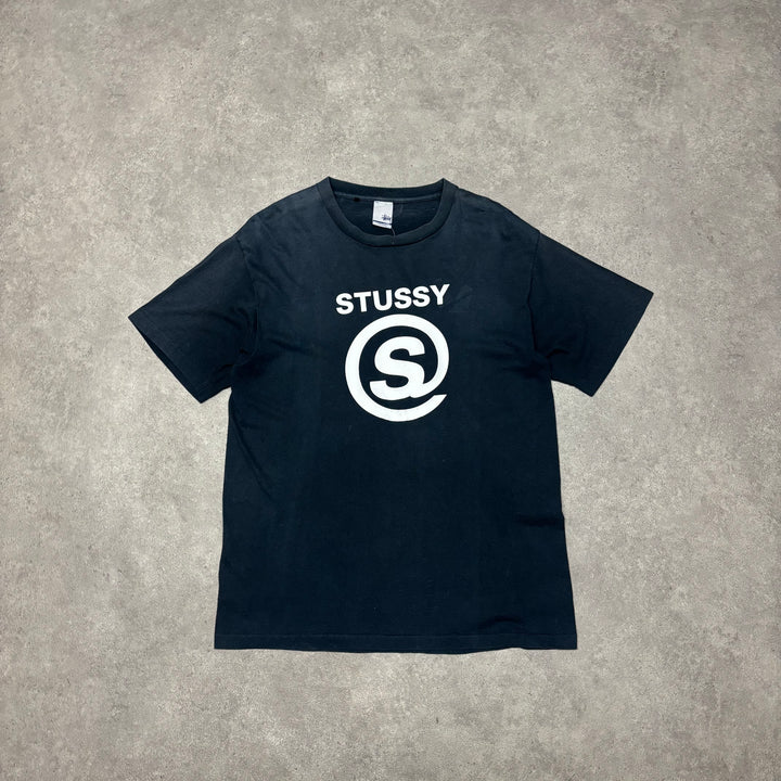 90's Vintage Stussy Navy Graphic T-Shirt (L)