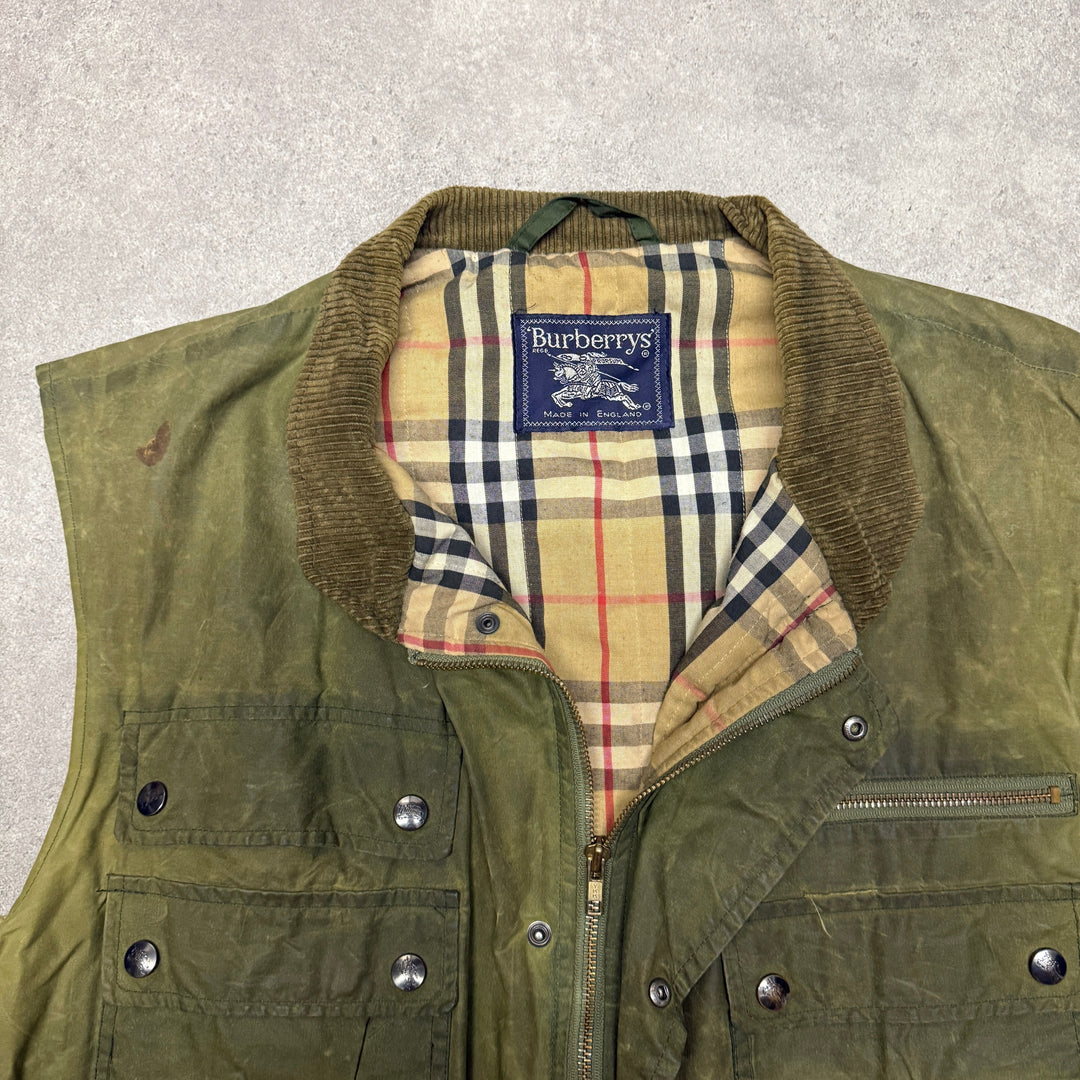 Vintage Burberry Wax Gilet Size L Green