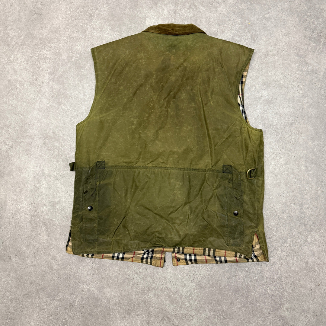 Vintage Burberry Wax Gilet Size L Green