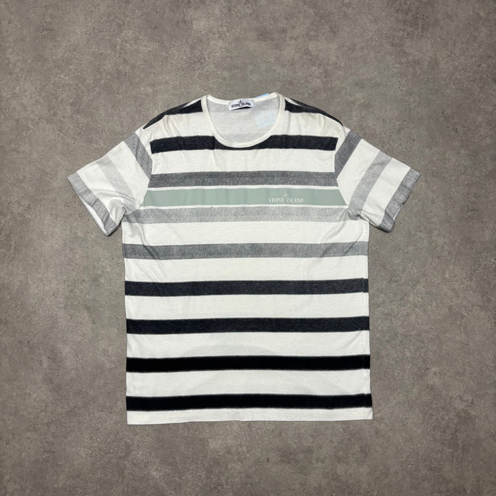 Vintage Stone Island White Striped T-Shirt (L)