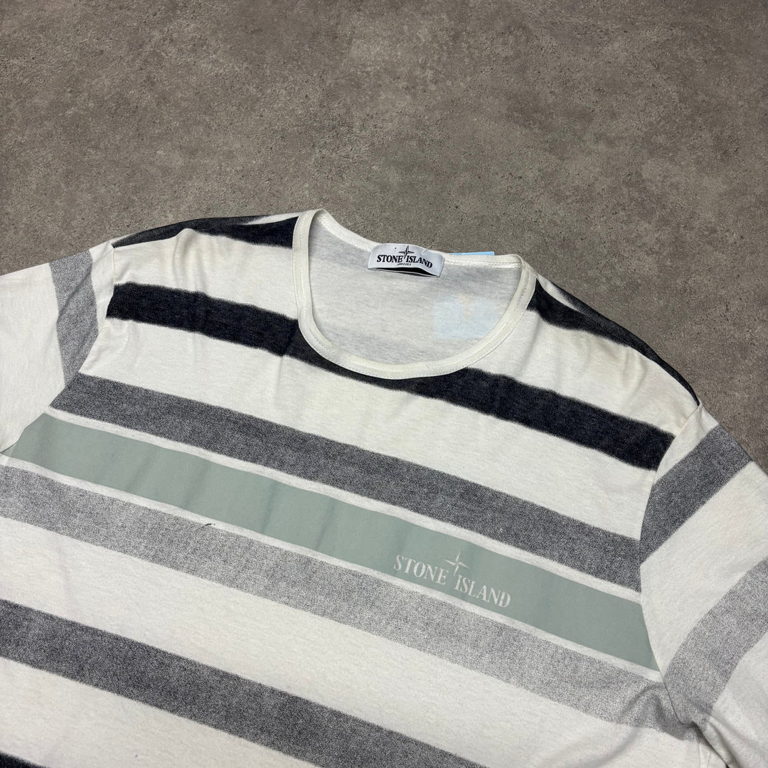 Vintage Stone Island White Striped T-Shirt (L)