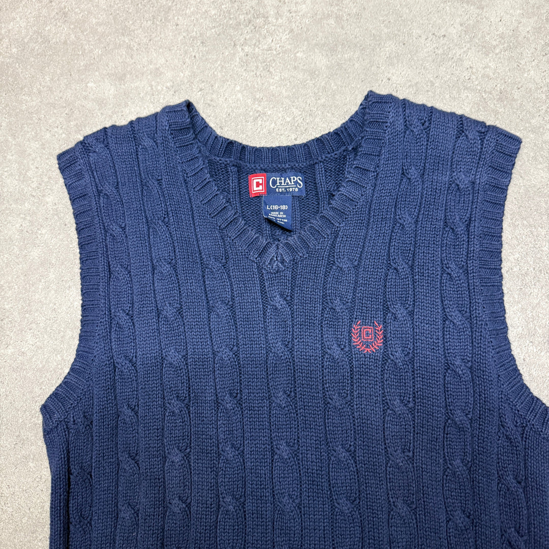 Chaps Cable Knit Vest Size L (Fit M) Navy