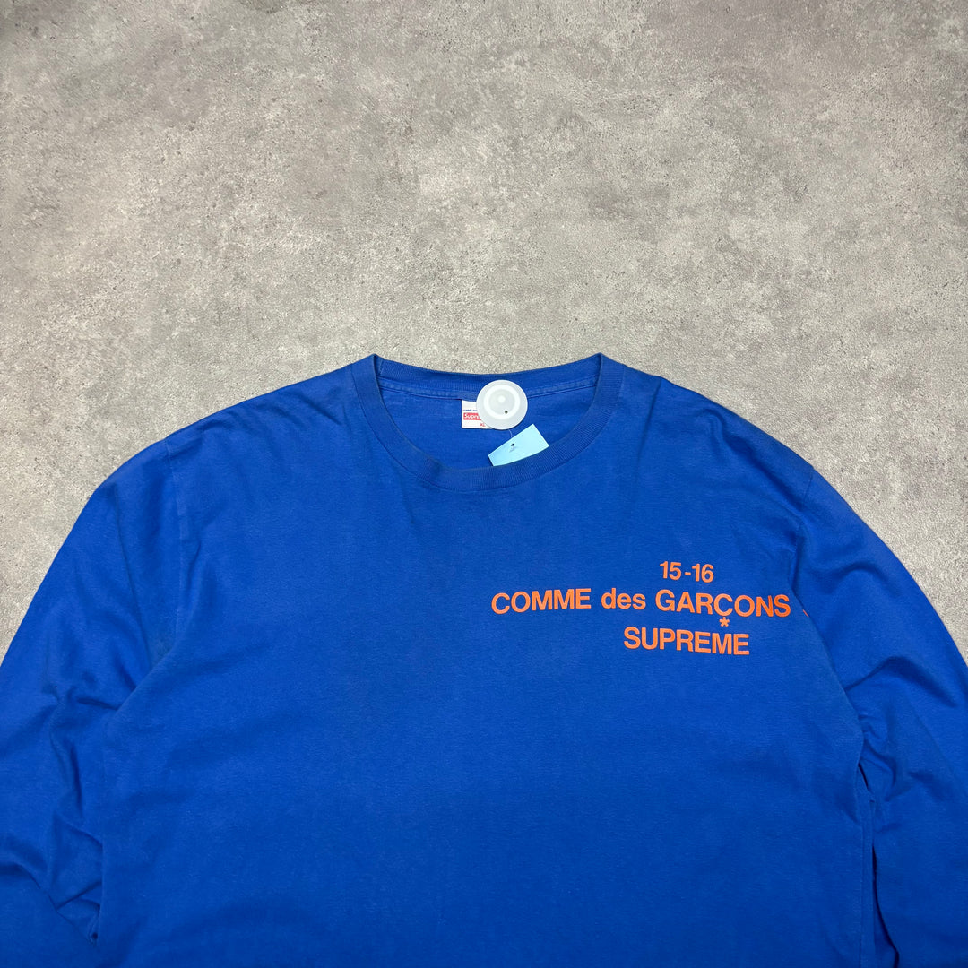 Supreme Comme De Garcon's Blue Long Sleeve T-Shirt (L)