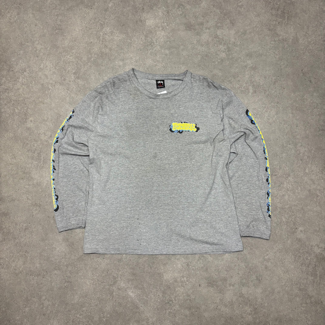 00's Vintage Stussy Grey Long Sleeve T-Shirt (L)