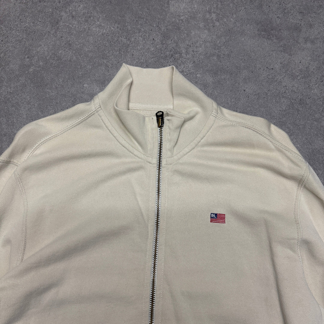 Vintage Polo Ralph Lauren USA Flag Full Zip Cardigan Size L  Cream