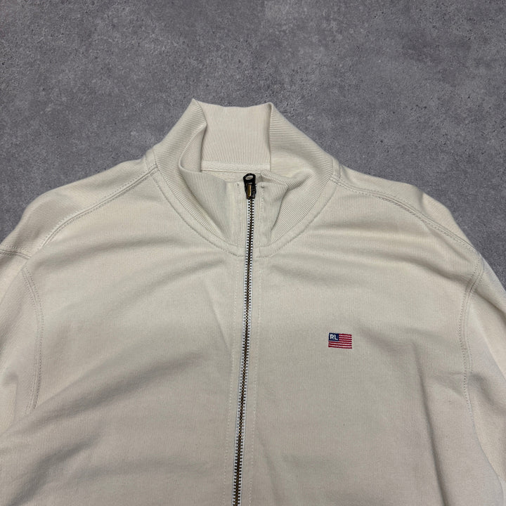 Vintage Polo Ralph Lauren USA Flag Full Zip Cardigan Size L  Cream