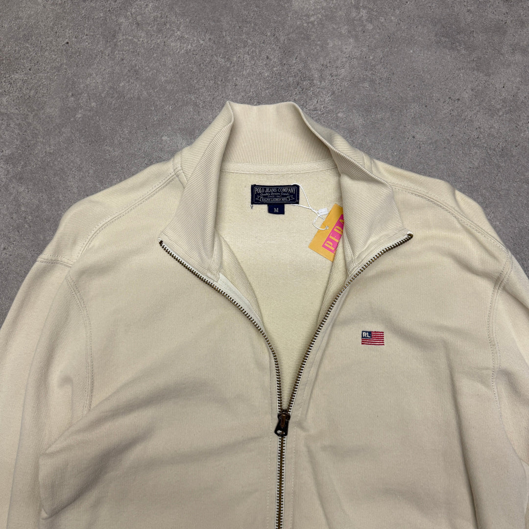 Vintage Polo Ralph Lauren USA Flag Full Zip Cardigan Size L  Cream