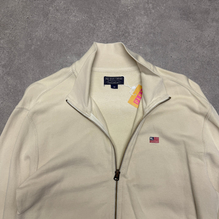 Vintage Polo Ralph Lauren USA Flag Full Zip Cardigan Size L  Cream