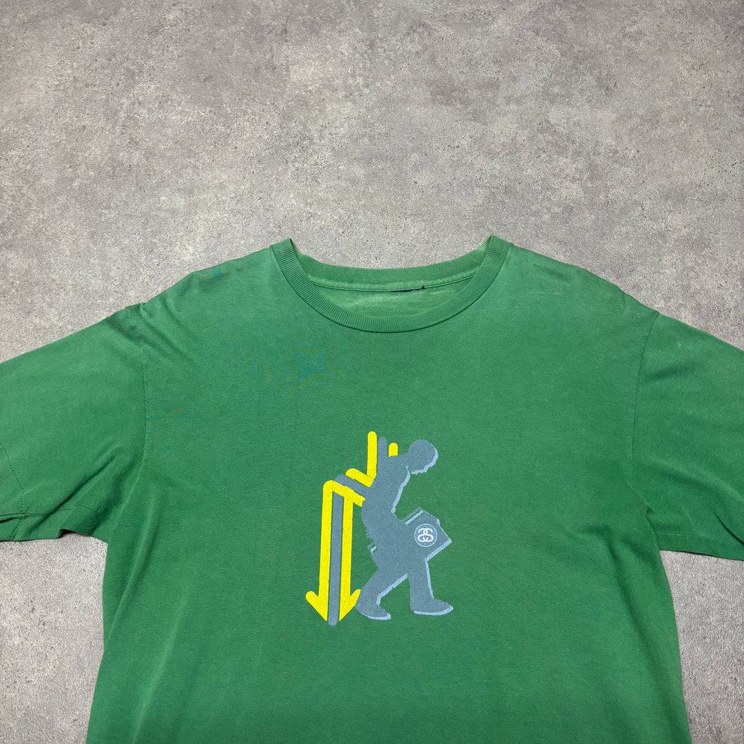 90's Vintage Stussy Green Graphic T-Shirt (M)