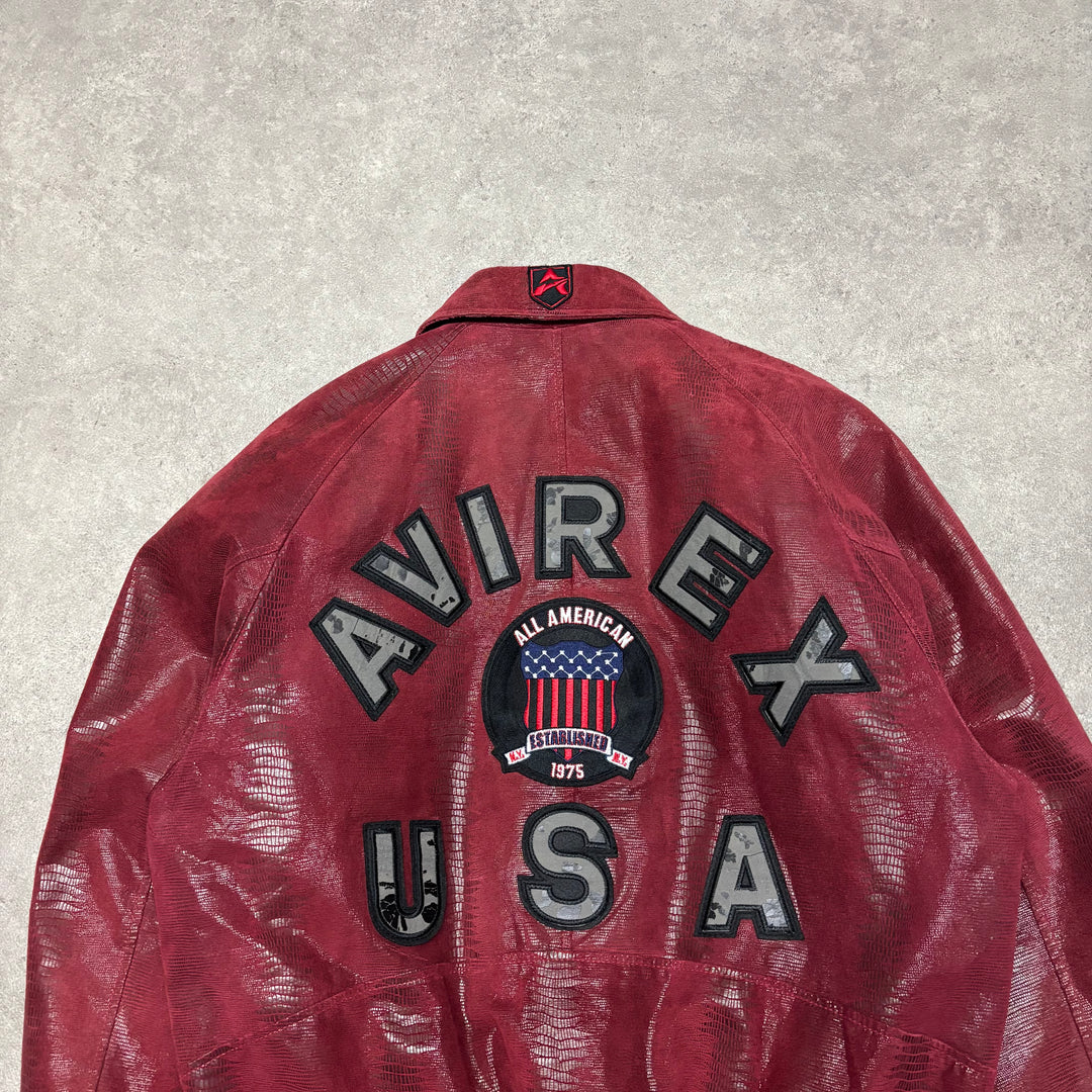 Vintage Avirex Red Snake Skin Leather Jacket (L)