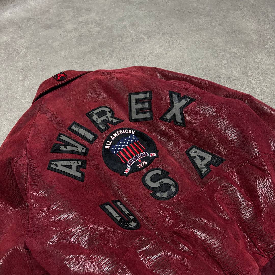 Vintage Avirex Red Snake Skin Leather Jacket (L)