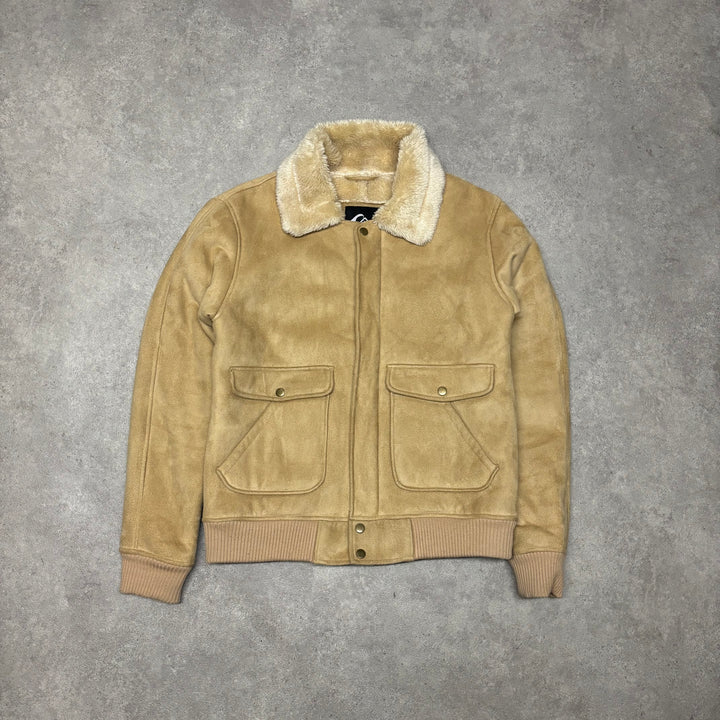 Vintage Quiksilver Beige Suede Leather Sherpa Jacket (M)