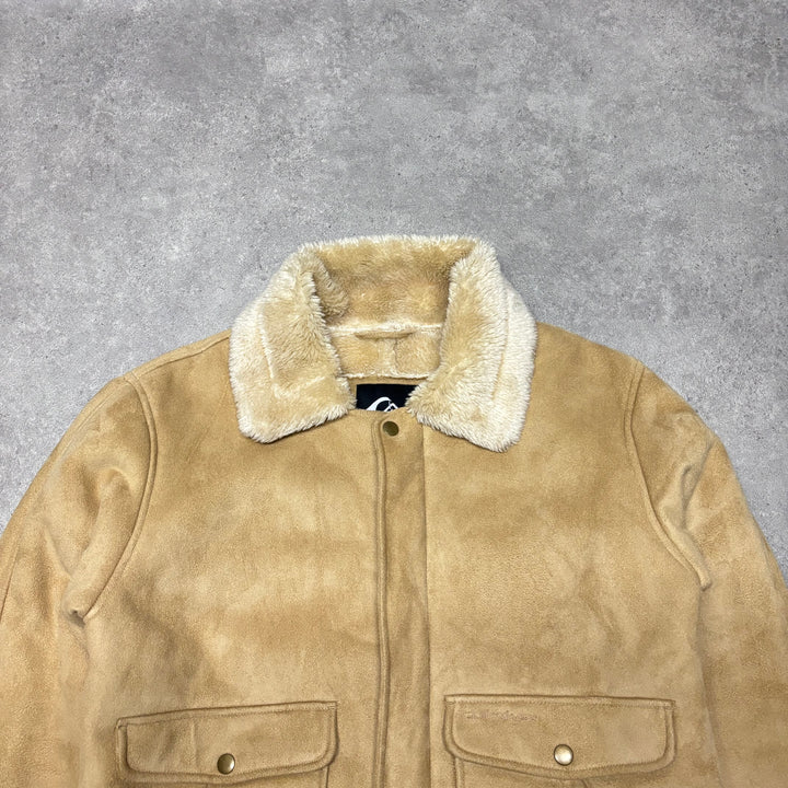 Vintage Quiksilver Beige Suede Leather Sherpa Jacket (M)