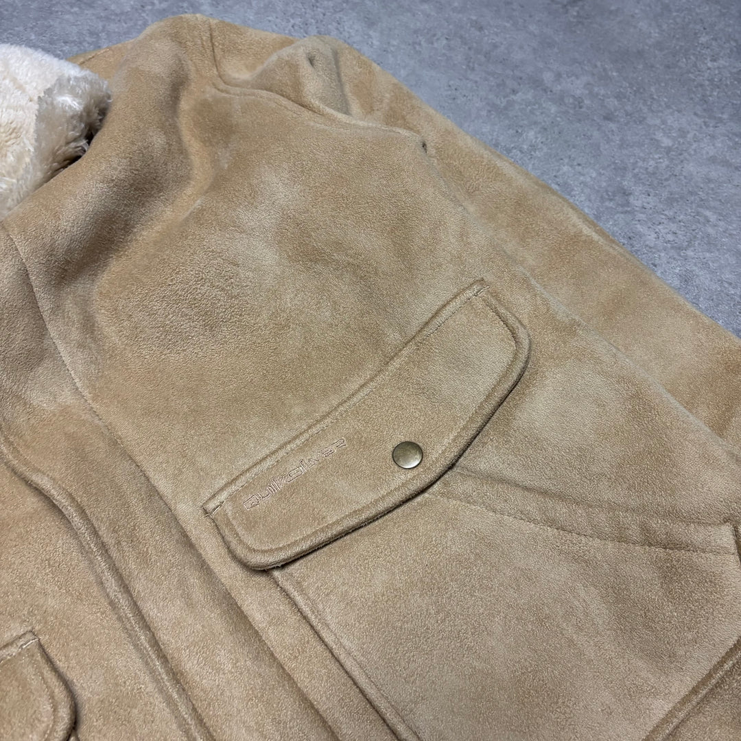 Vintage Quiksilver Beige Suede Leather Sherpa Jacket (M)