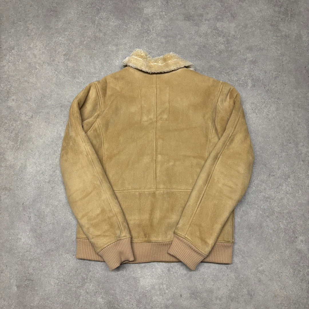 Vintage Quiksilver Beige Suede Leather Sherpa Jacket (M)