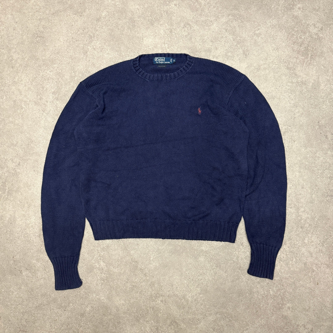 Polo Ralph Lauren Crew Neck Heavy Knit Jumper Size M Navy