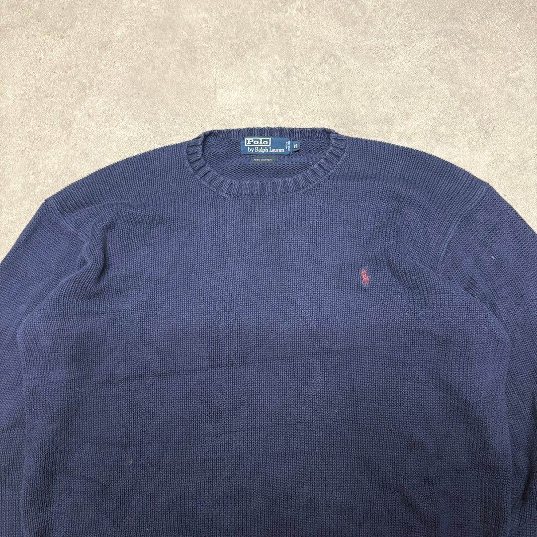 Polo Ralph Lauren Crew Neck Heavy Knit Jumper Size M Navy