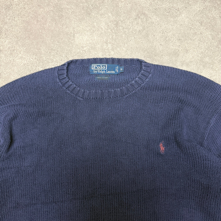 Polo Ralph Lauren Crew Neck Heavy Knit Jumper Size M Navy