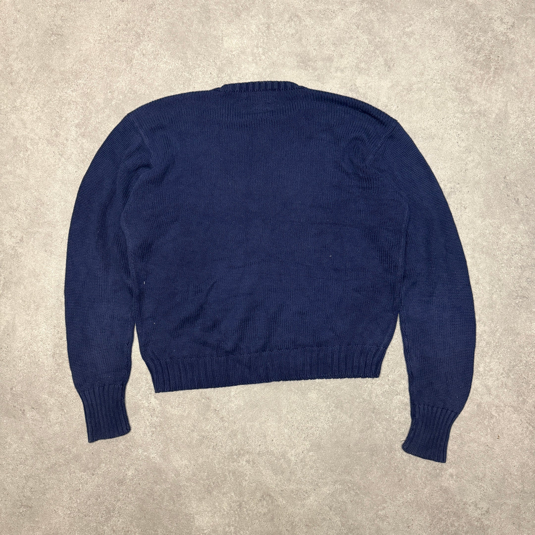 Polo Ralph Lauren Crew Neck Heavy Knit Jumper Size M Navy