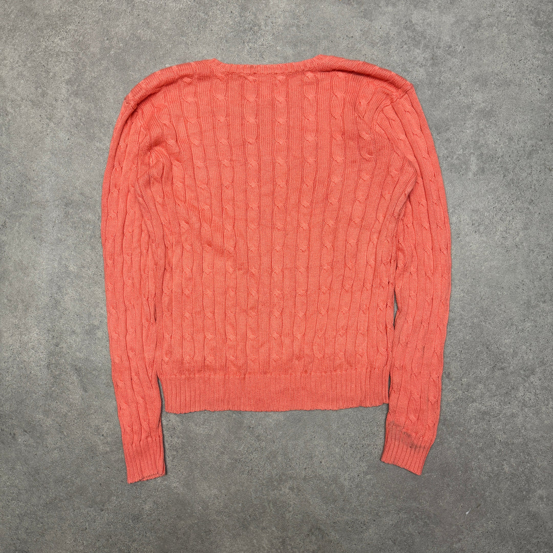 Polo Ralph Lauren V Neck Cable Knit Jumper Size L Orange