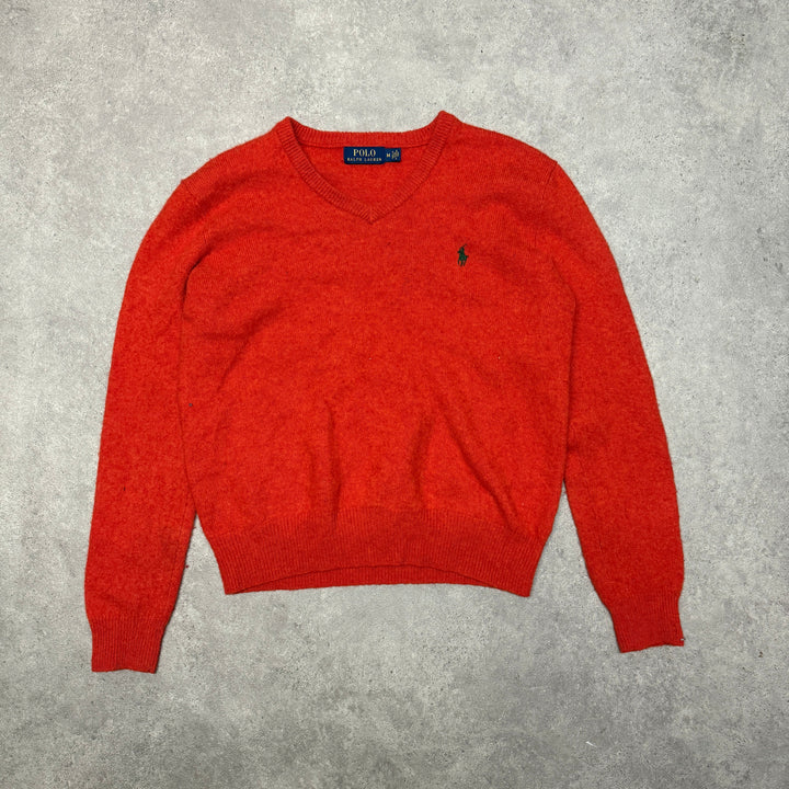 Polo Ralph Lauren V Neck Wool Jumper Size M Orange