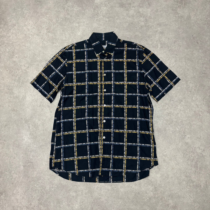 Iceberg Jeans Navy Checkered Short Sleeve Shirt (XL)