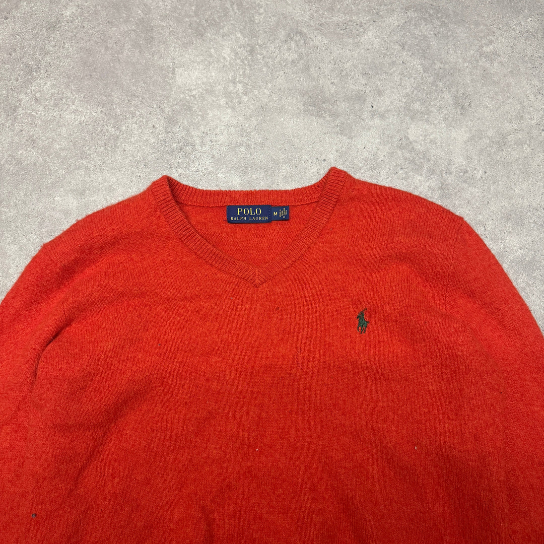 Polo Ralph Lauren V Neck Wool Jumper Size M Orange