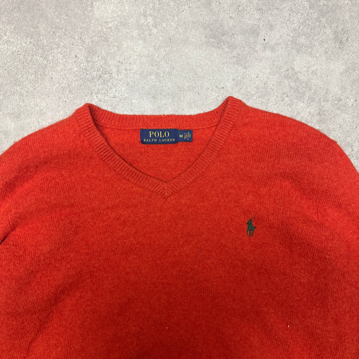 Polo Ralph Lauren V Neck Wool Jumper Size M Orange