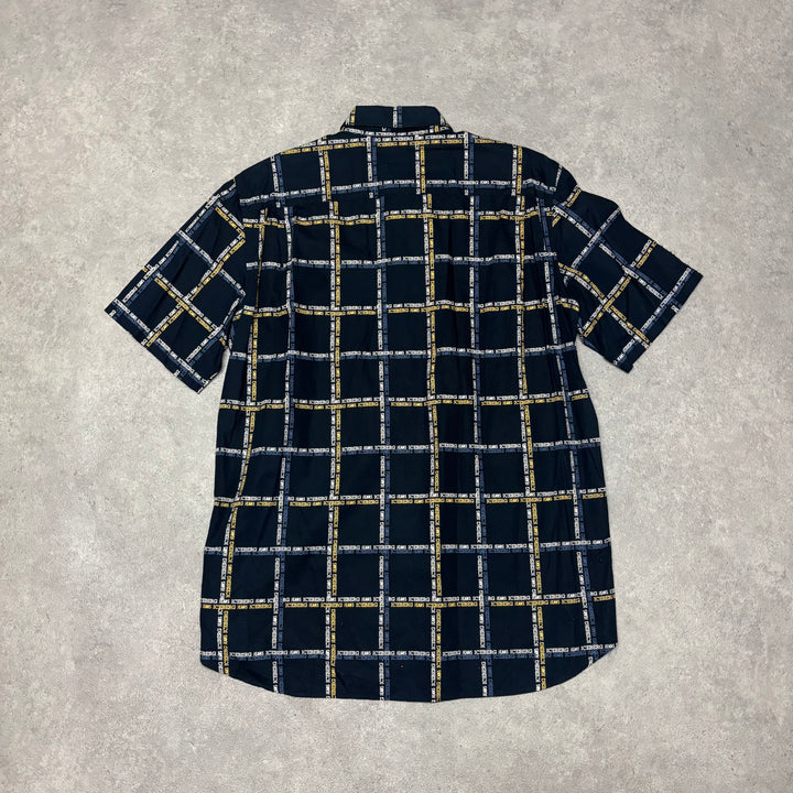 Iceberg Jeans Navy Checkered Short Sleeve Shirt (XL)