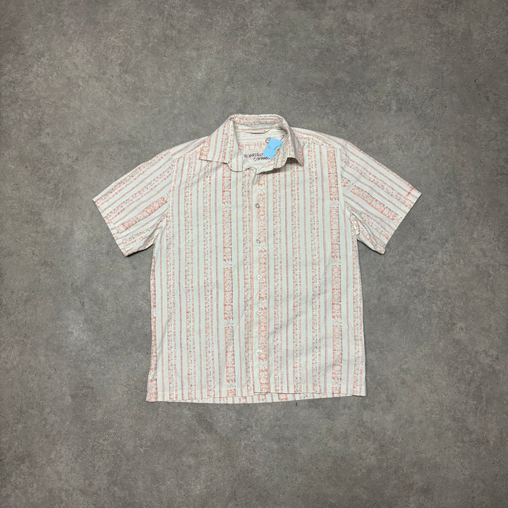 Vintage Quiksilver Cream Short Sleeve Striped Shirt (S)