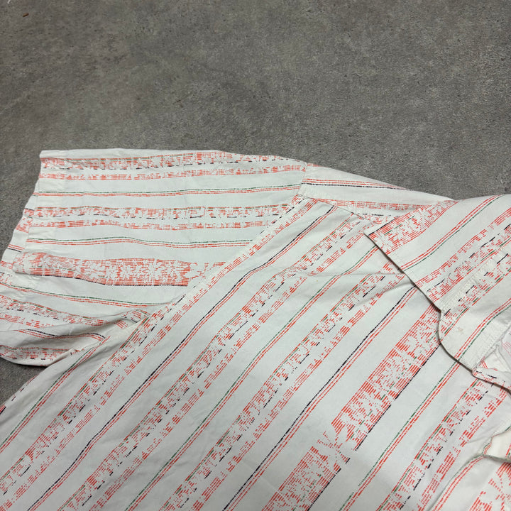 Vintage Quiksilver Cream Short Sleeve Striped Shirt (S)