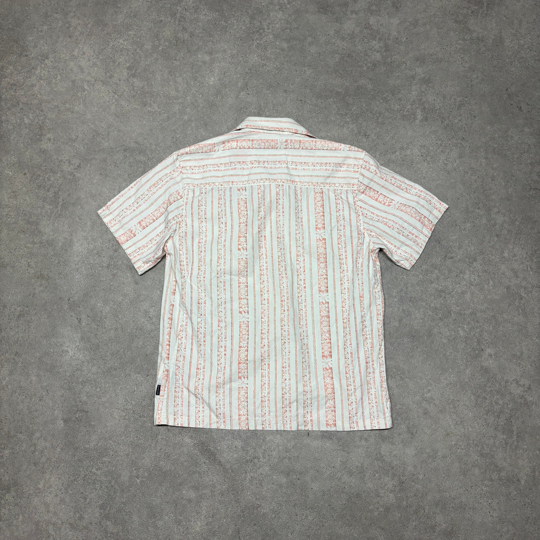 Vintage Quiksilver Cream Short Sleeve Striped Shirt (S)