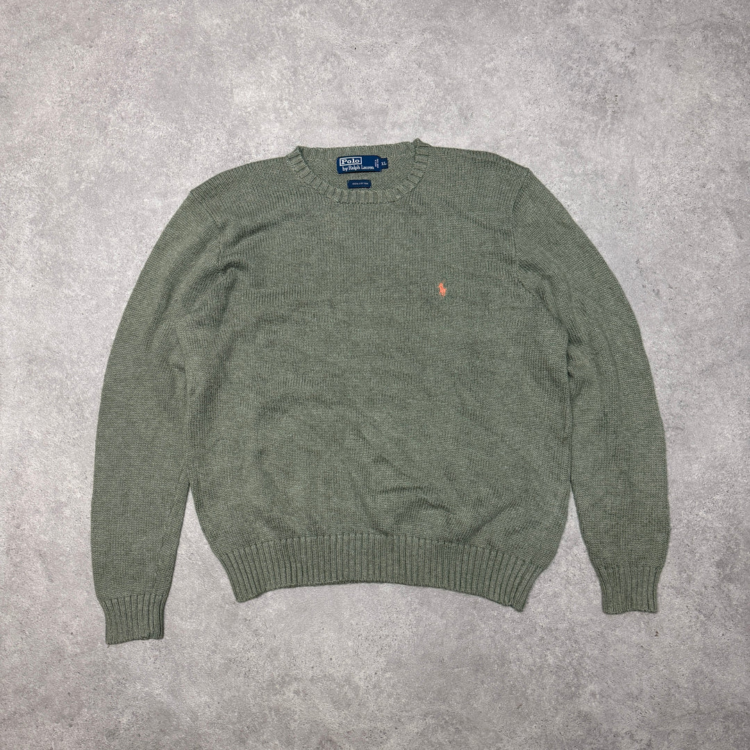 Polo Ralph Lauren Crew Neck Heavy Knit Jumper Size XL Green