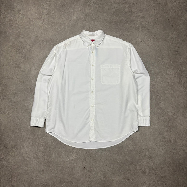 Supreme White Long Sleeve Collared Shirt (M)