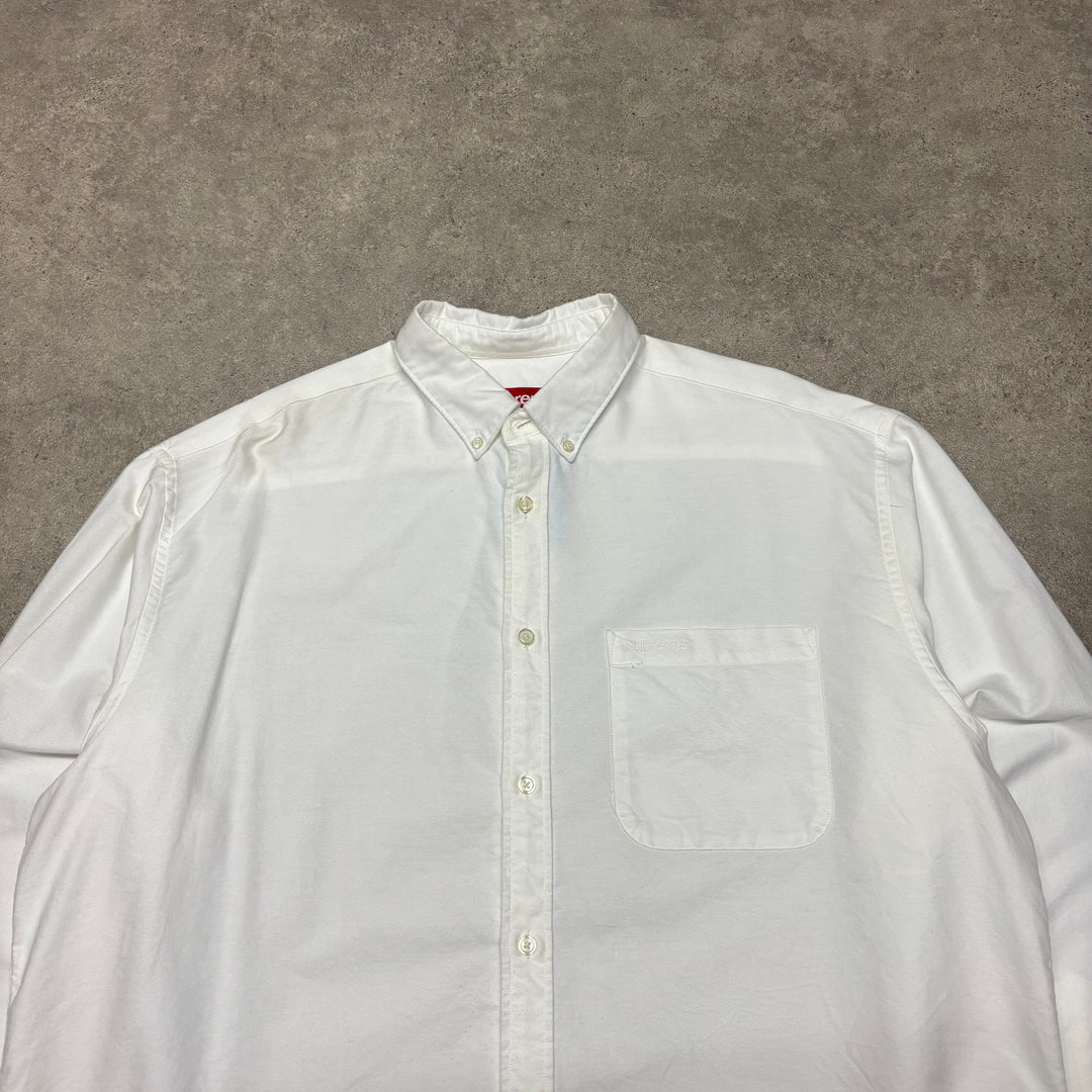 Supreme White Long Sleeve Collared Shirt (M)