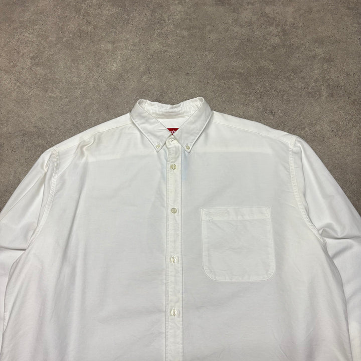 Supreme White Long Sleeve Collared Shirt (M)