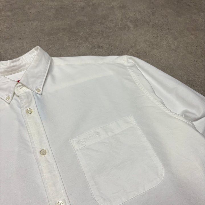 Supreme White Long Sleeve Collared Shirt (M)