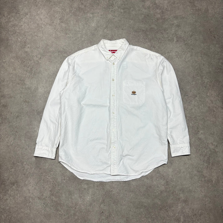 Supreme Small Logo White Long Sleeve Shirt (M)