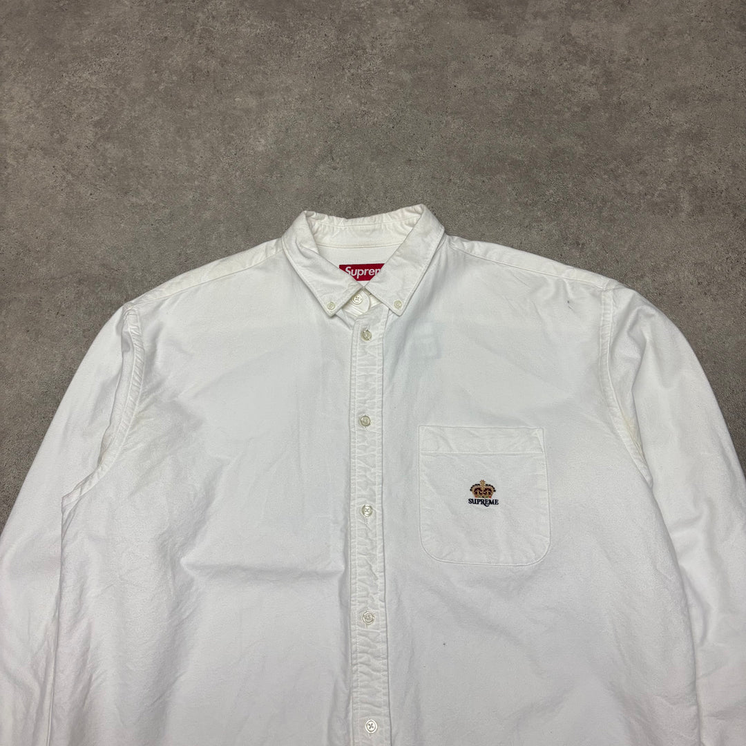 Supreme Small Logo White Long Sleeve Shirt (M)