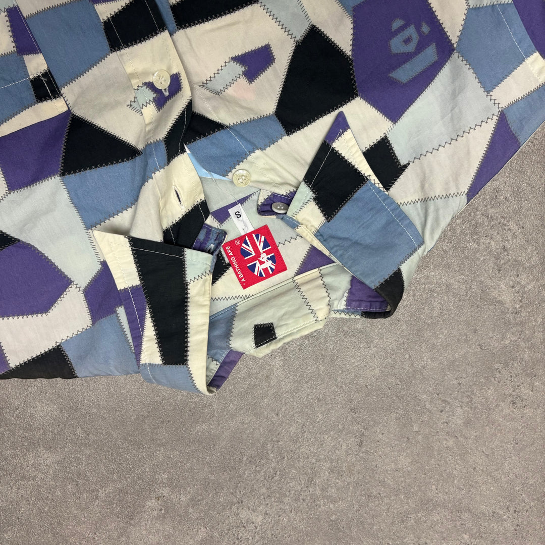 Bape A Bathing Ape Long Sleeve Blue Patterned Shirt (S)