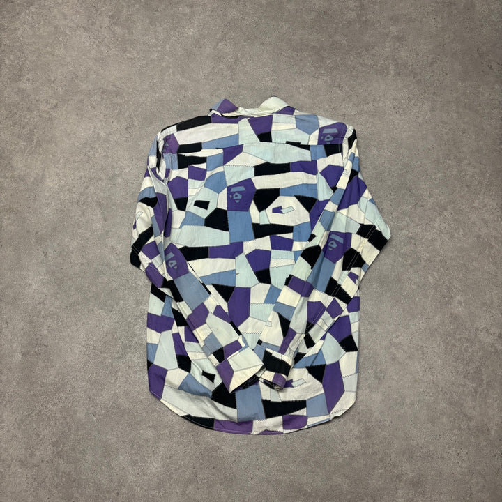 Bape A Bathing Ape Long Sleeve Blue Patterned Shirt (S)