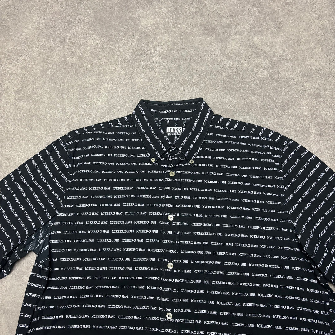 Iceberg Jeans Black Short Sleeve Shirt (XL)