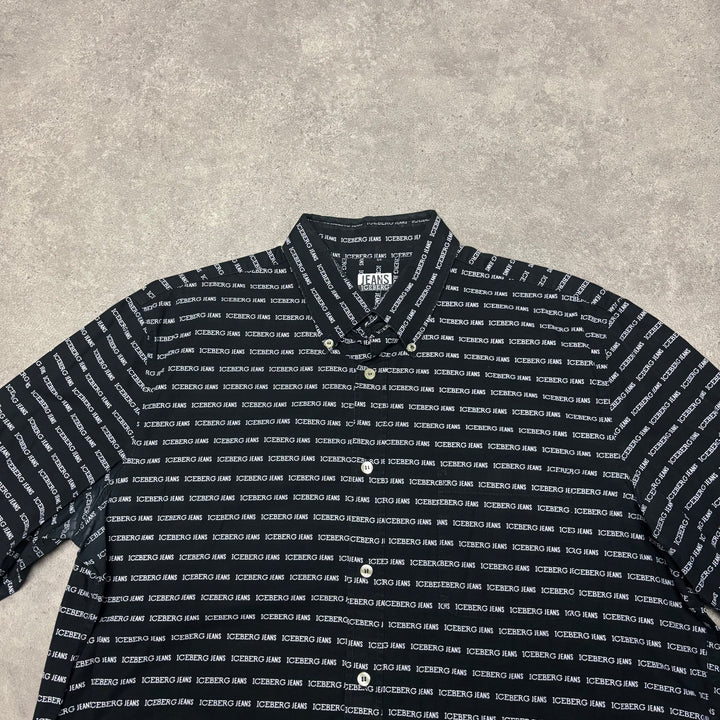 Iceberg Jeans Black Short Sleeve Shirt (XL)