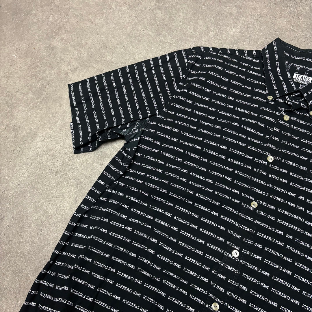 Iceberg Jeans Black Short Sleeve Shirt (XL)