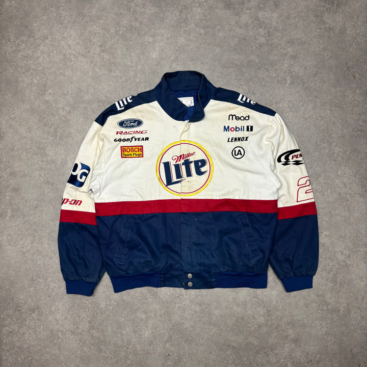 Vintage Nascar Miller Lite White Racing Jacket (L)