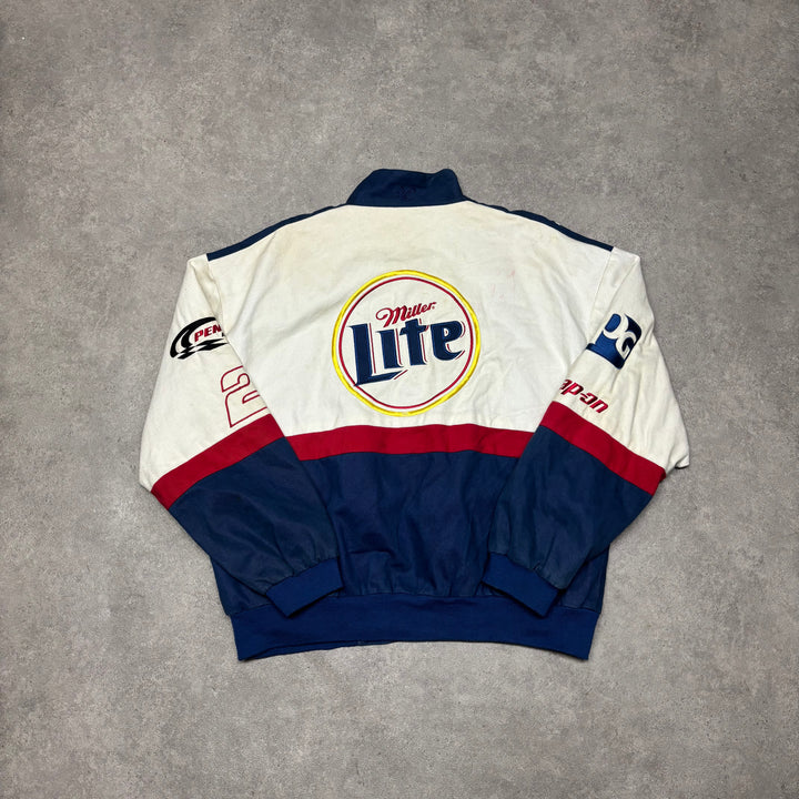 Vintage Nascar Miller Lite White Racing Jacket (L)