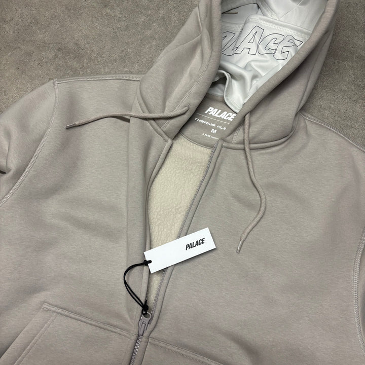 Palace Grey Thermal Fleece Facemask Full Zip Hoodie (M)